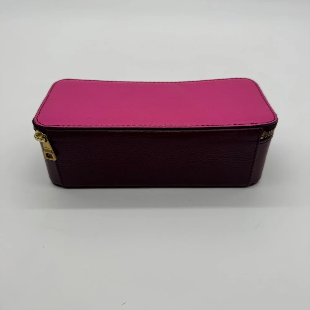 Fossil Sofia Leather Jewelry Box Maroon Pink Travel Case SWL1515601 NEW